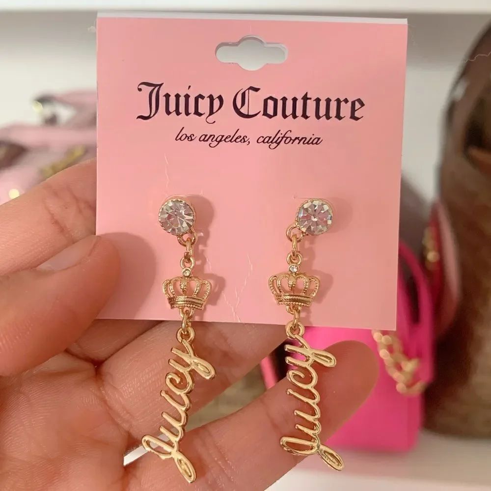 Juicy Couture Dangle Crown Rhinestone Earrings